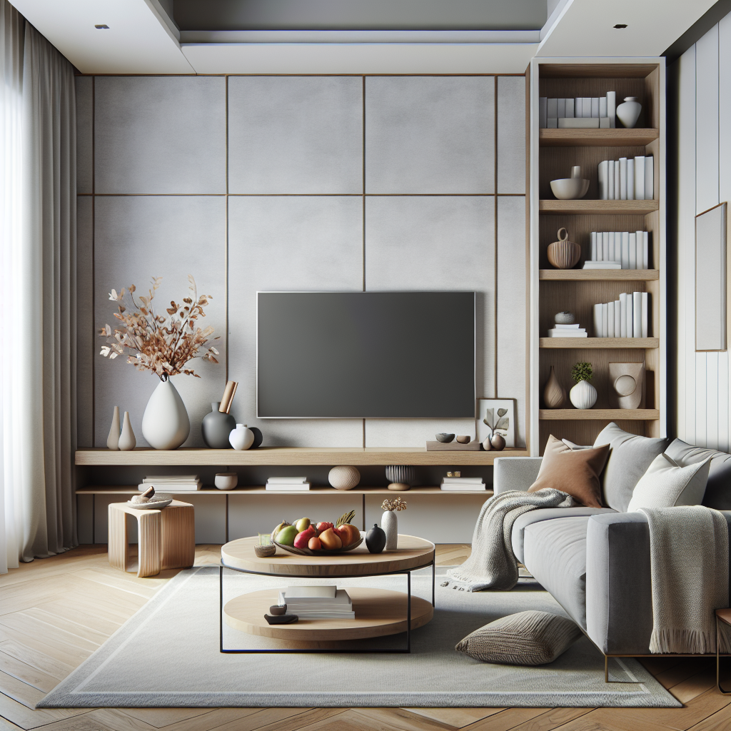 A stylish, minimalistic living room with personal touches and seasonal elements