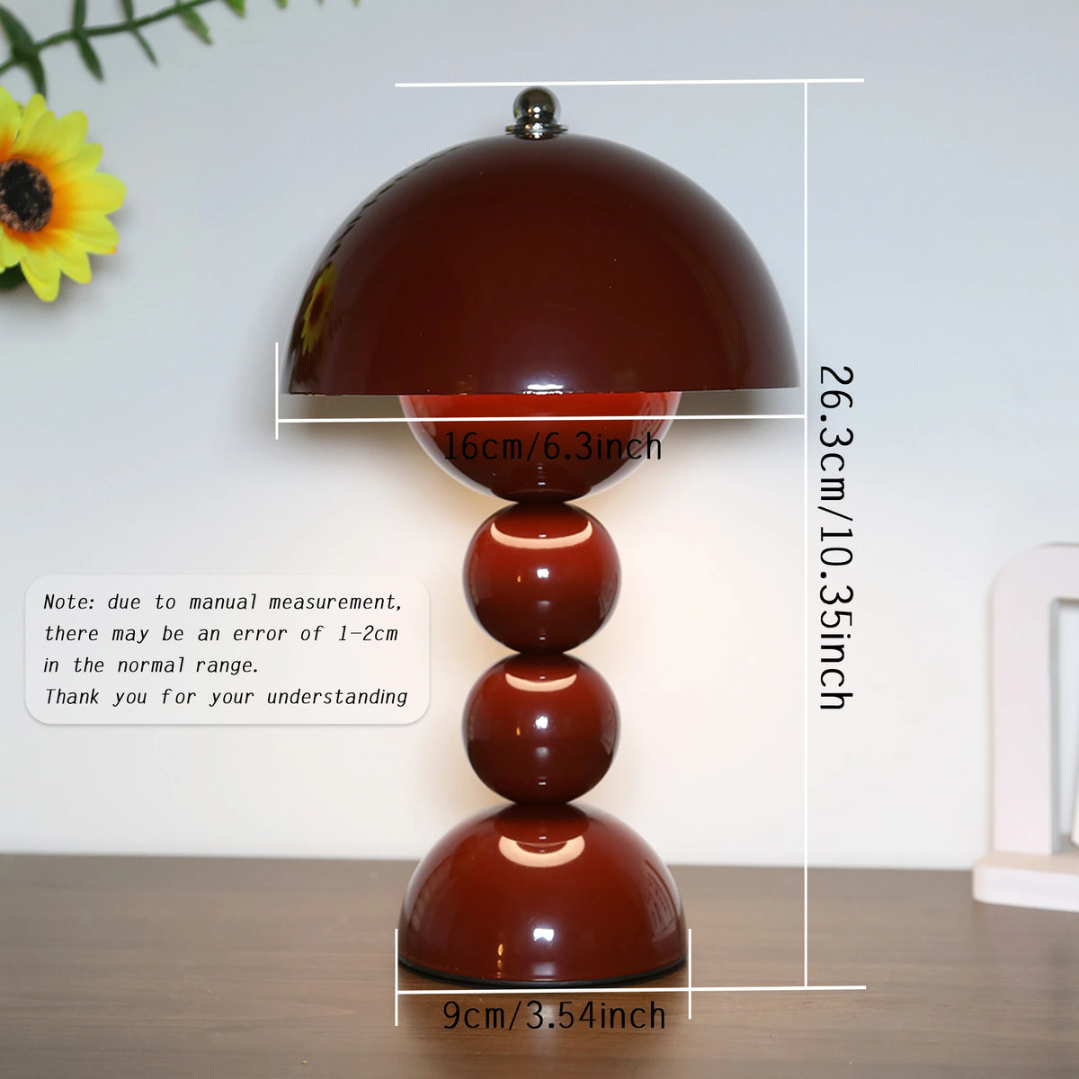 Bud mushroom desk lamp in pink, sky blue and burgundy