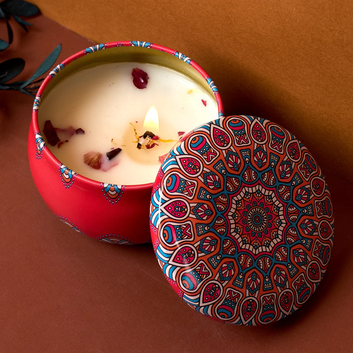 Set of four vintage-style flower scented candle jars