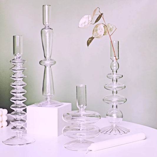 Clear glass Nordic candle holder with candlelight