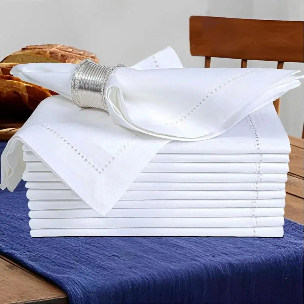 Hemstitched linen napkins in natural flax