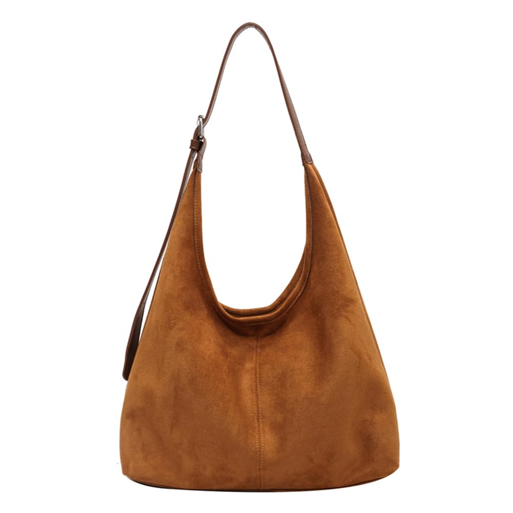Faux Suede Hobo Tote Bag – Adjustable Slouchy Shoulder Bag - Grace & Ashes