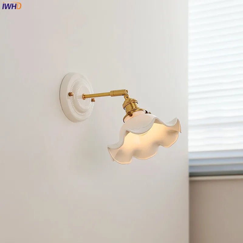 Modern Ceramic & Copper LED Wall Sconce – Adjustable Light for Bed, Bath & Hallway - Grace & Ashes