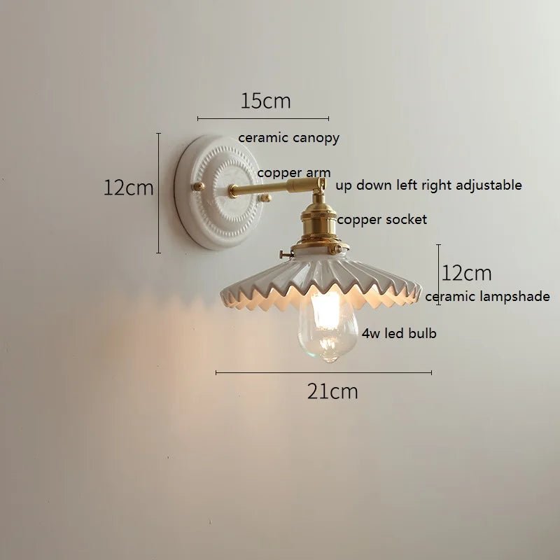 Modern Ceramic & Copper LED Wall Sconce – Adjustable Light for Bed, Bath & Hallway - Grace & Ashes