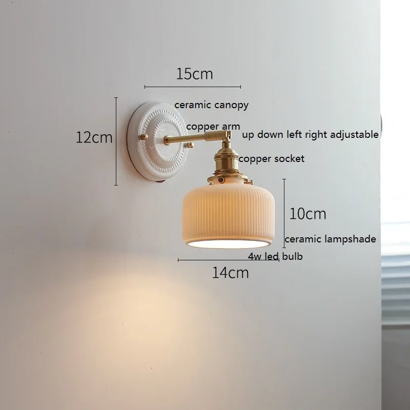 Modern Ceramic & Copper LED Wall Sconce – Adjustable Light for Bed, Bath & Hallway - Grace & Ashes