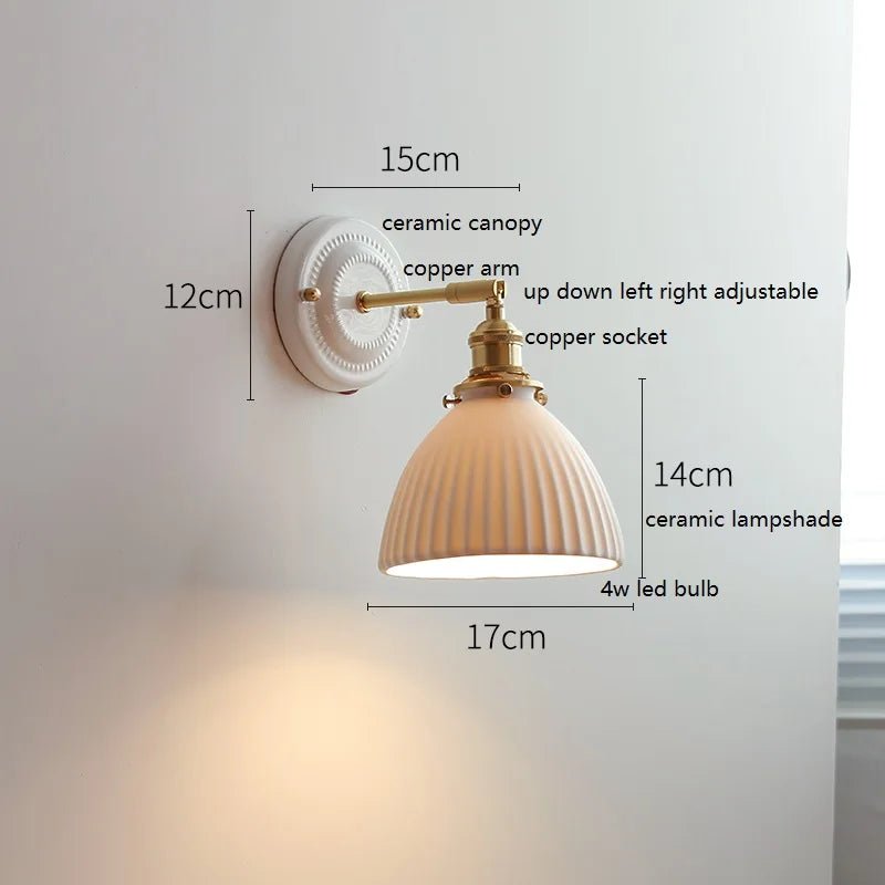 Modern Ceramic & Copper LED Wall Sconce – Adjustable Light for Bed, Bath & Hallway - Grace & Ashes