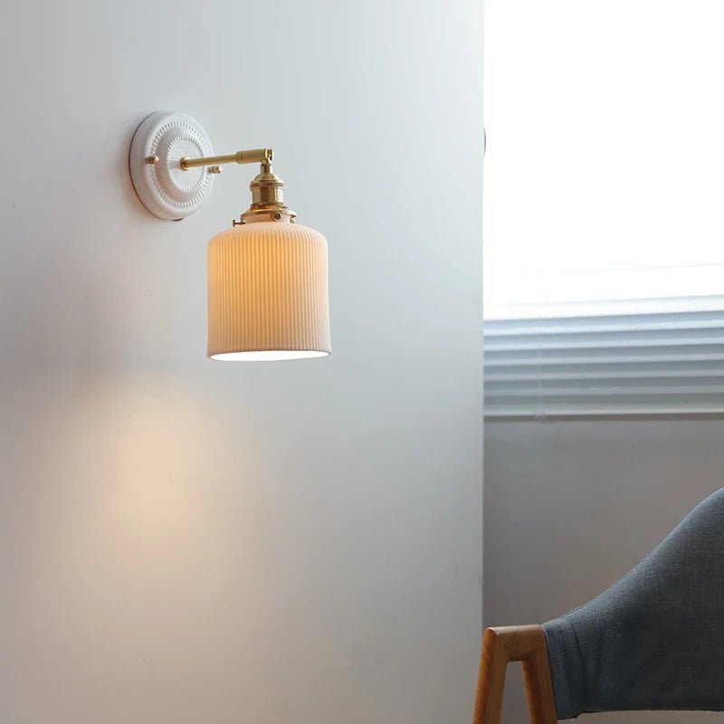 Nordic Ceramic Wall Sconce – Modern LED Light with Knob Switch - Grace & Ashes