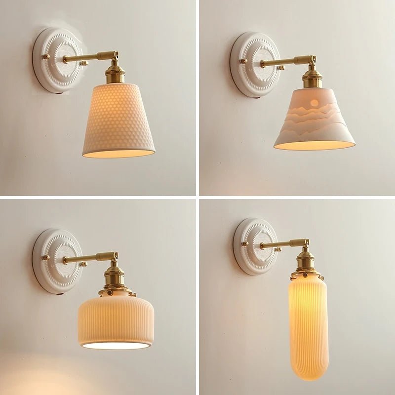 Nordic Ceramic Wall Sconce – Modern LED Light with Knob Switch - Grace & Ashes