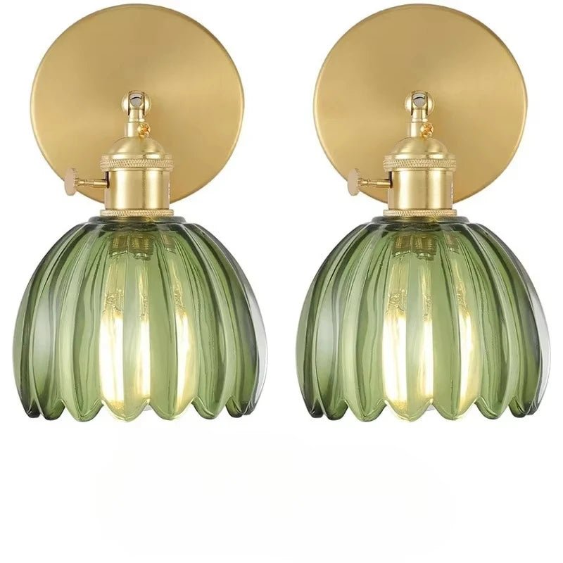Vintage Green Tulip Glass Wall Lamp - Grace & Ashes