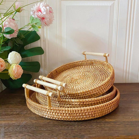 Round Rattan Serving Tray - Grace & Ashes