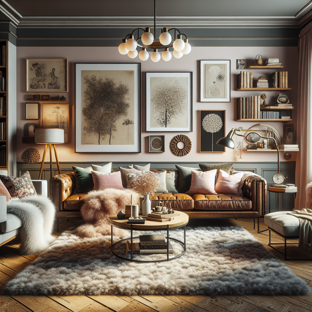 A cozy living room with layers of textures, mixed old and new décor, ambient lighting and season-adjusted furnishings