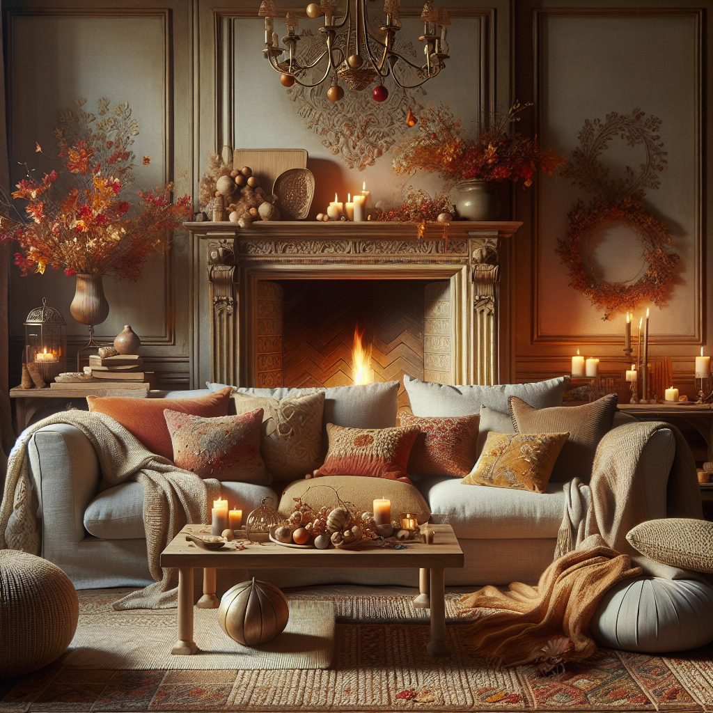 Cozy living room with fall colors and natural textures