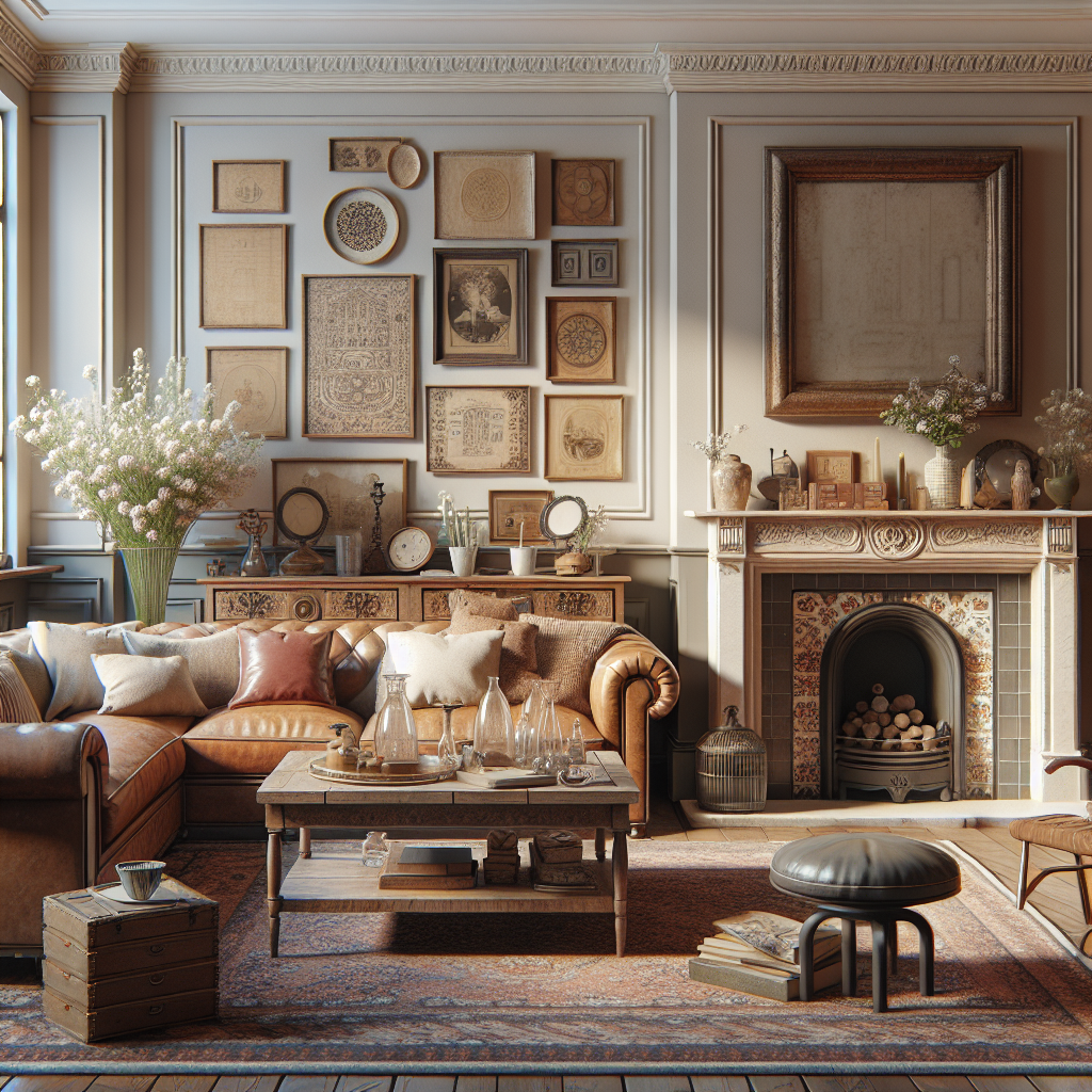 Living room styled with vintage decor and personal homeware items