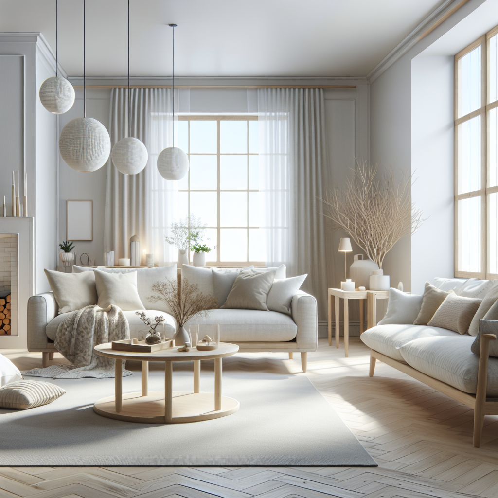 Scandinavian style living room with neutral tones and natural elements