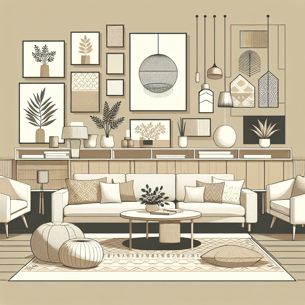 Contemporary living room with neutral colors and personalized accessories
