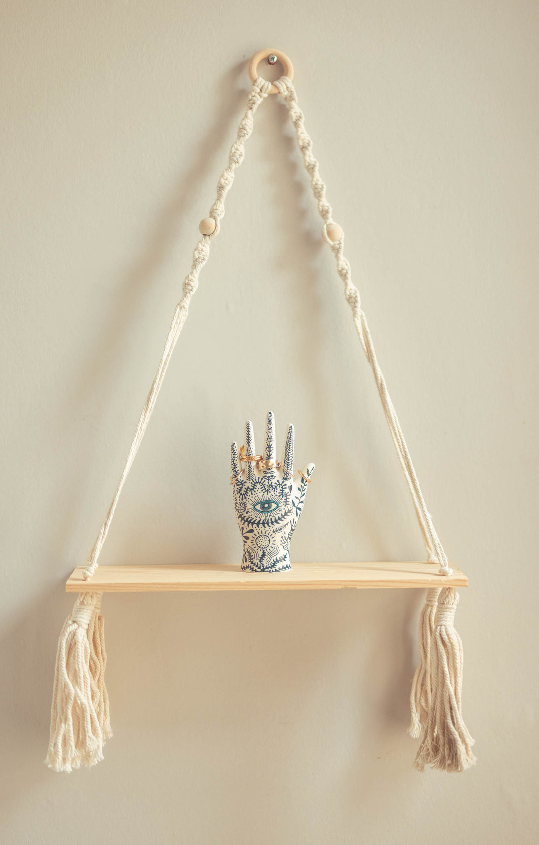 Wooden Macrame Floating Shelf