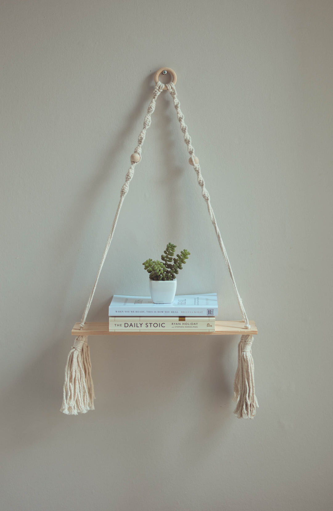 Wooden Macrame Floating Shelf