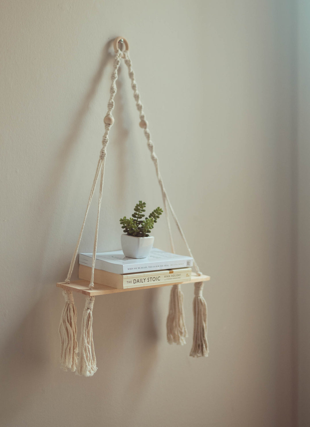 Wooden Macrame Floating Shelf