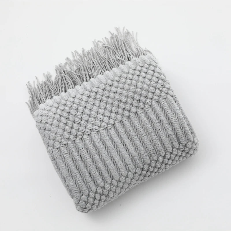 Chunky knit throw blanket with tassels