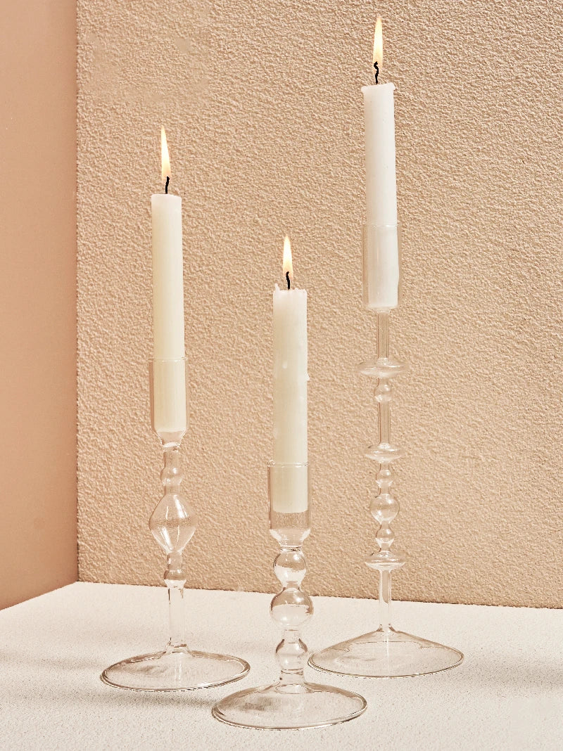 Clear glass Nordic candle holder with candlelight