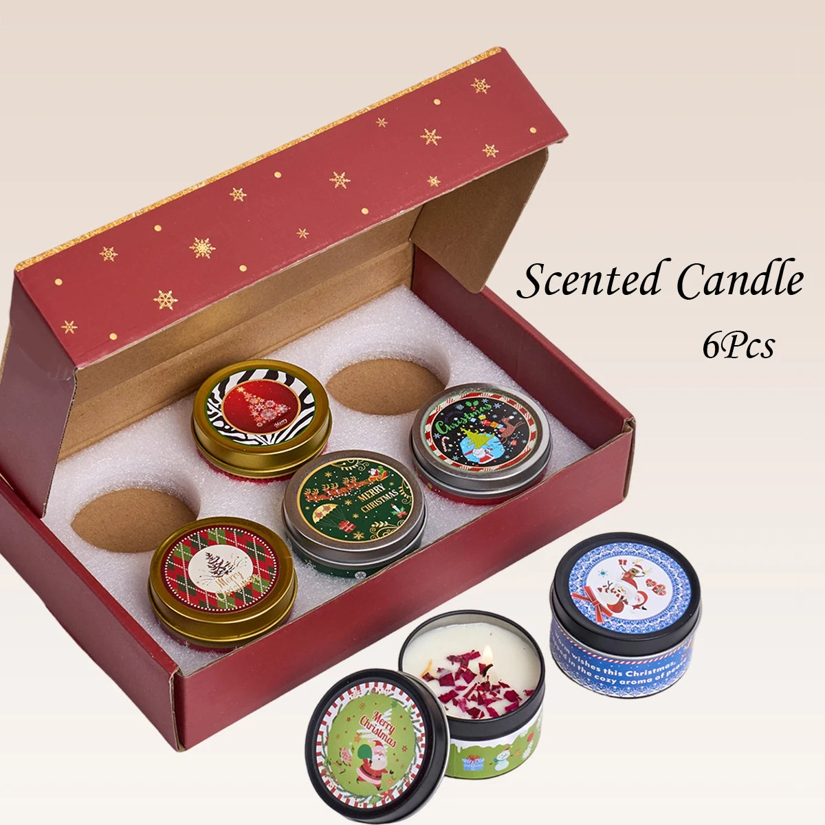 Christmas scented soy candle jars with dried flowers