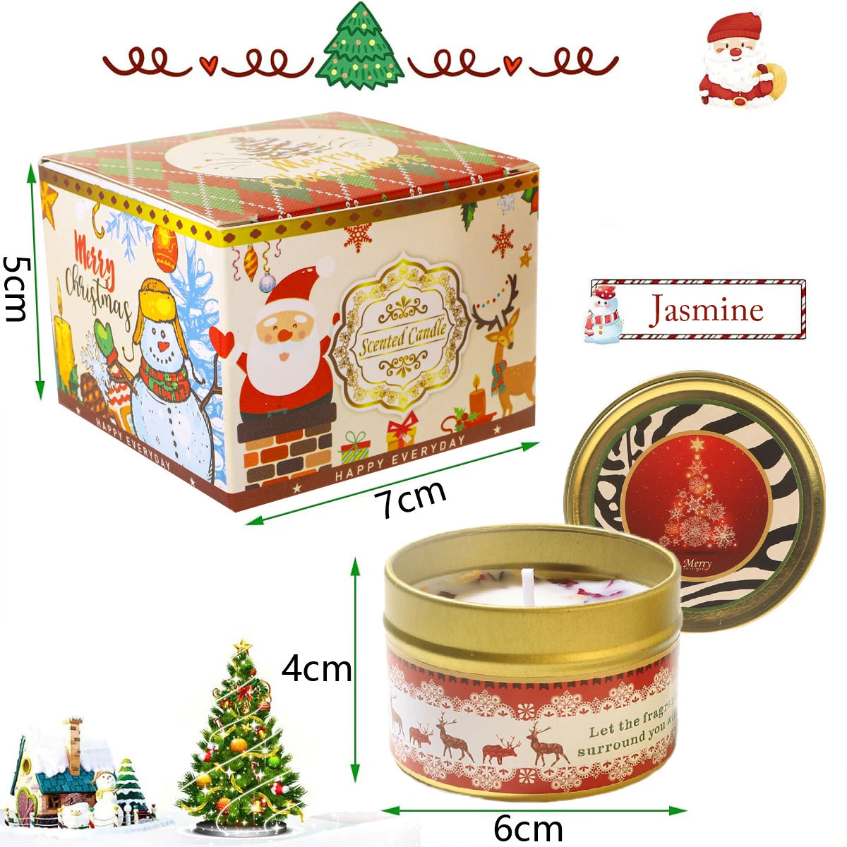Christmas scented soy candle jars with dried flowers