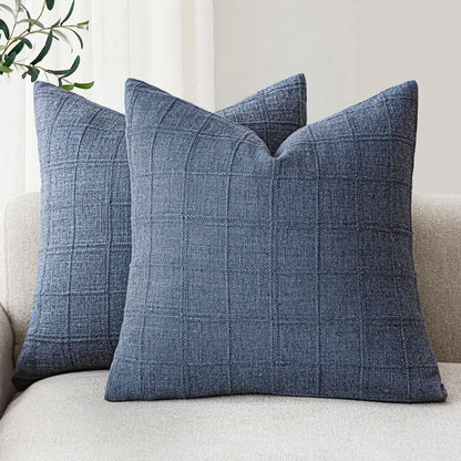 Boho check cushion cover on a sofa