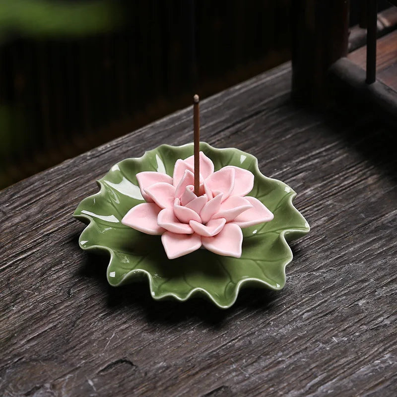 Ceramic incense tray with lotus flower design