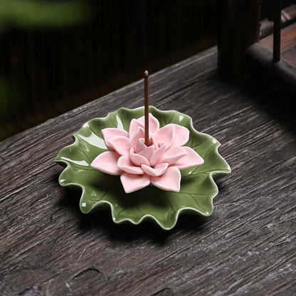 Ceramic incense tray with lotus flower design