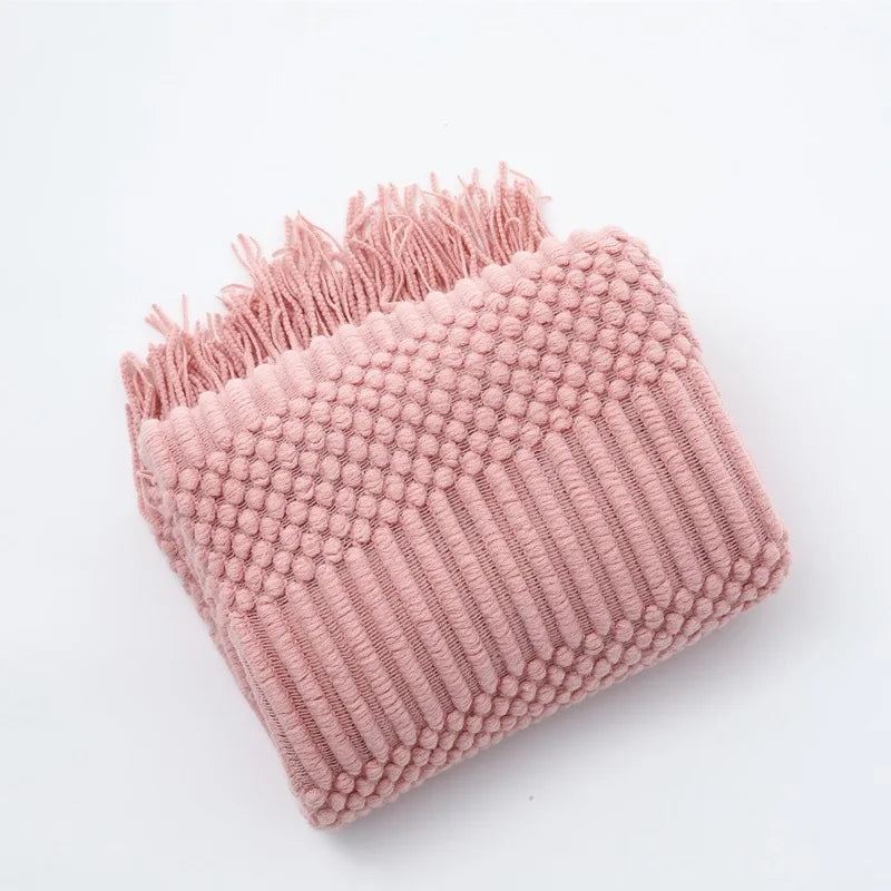 Chunky knit throw blanket with tassels