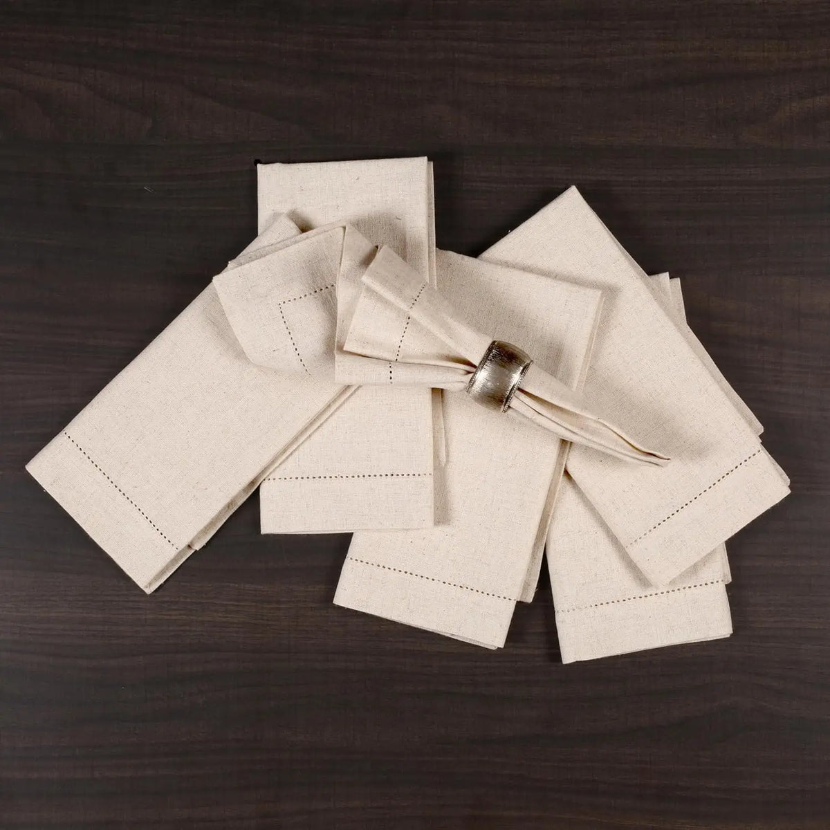 Hemstitched linen napkins in natural flax