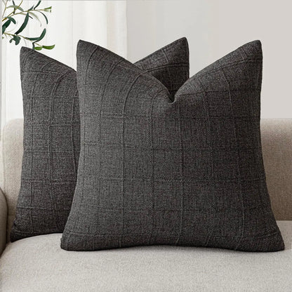 Boho check cushion cover on a sofa