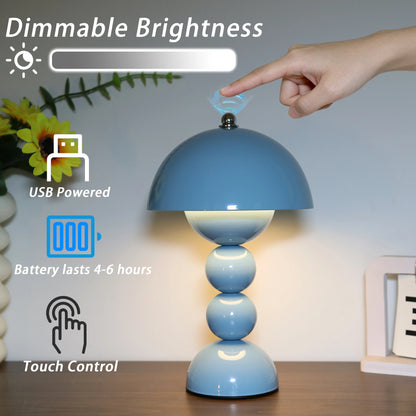 Bud mushroom desk lamp in pink, sky blue and burgundy