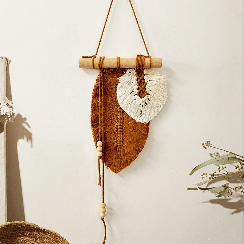 Handmade macrame leaf wall hanging