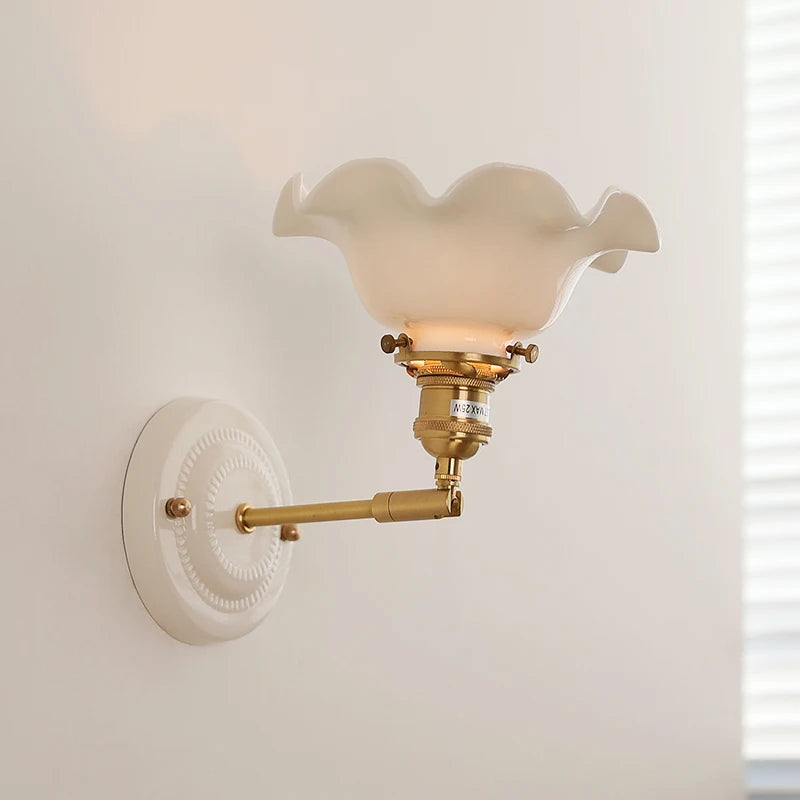 Modern Ceramic & Copper LED Wall Sconce – Adjustable Light for Bed, Bath & Hallway