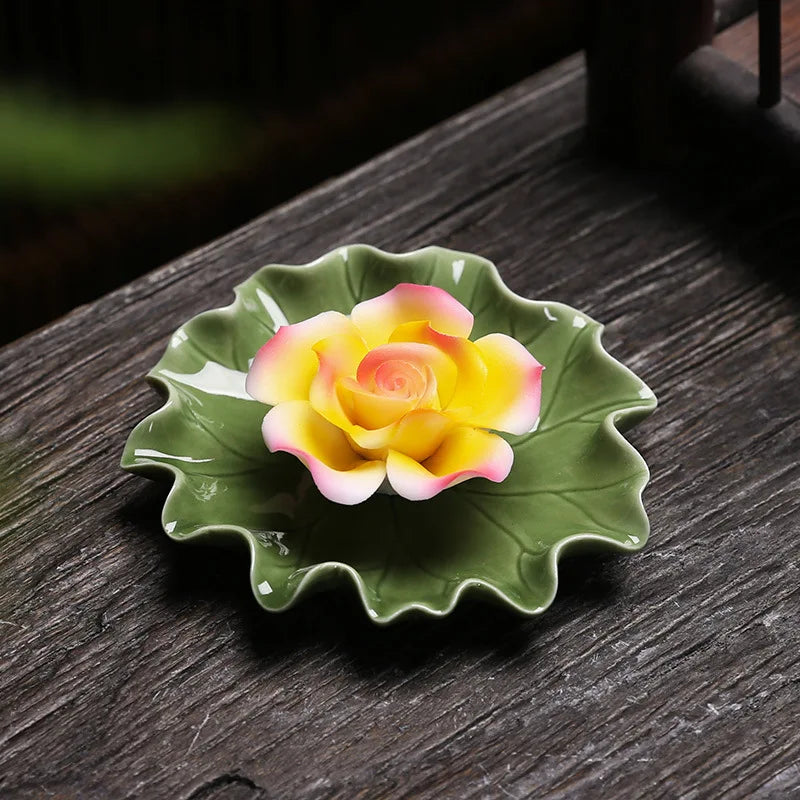 Ceramic incense tray with lotus flower design