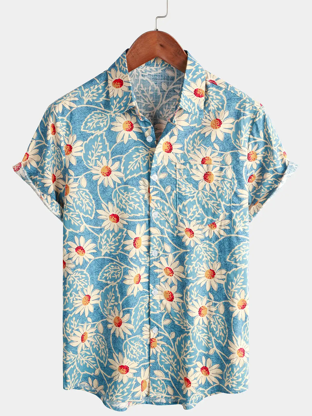 Button Down Blue Short Sleeve Floral Shirt