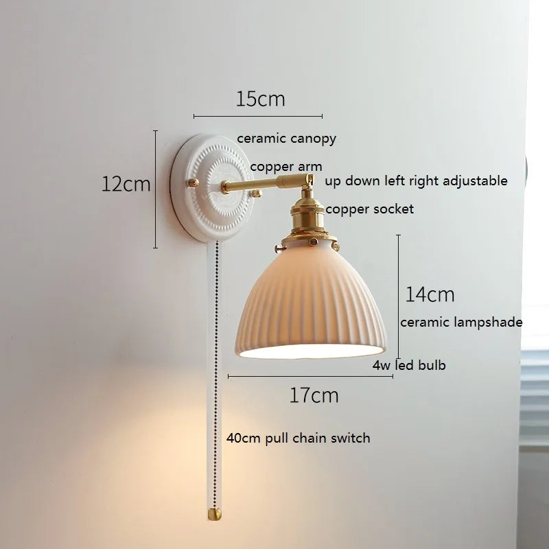 Modern Ceramic & Copper LED Wall Sconce – Adjustable Light for Bed, Bath & Hallway