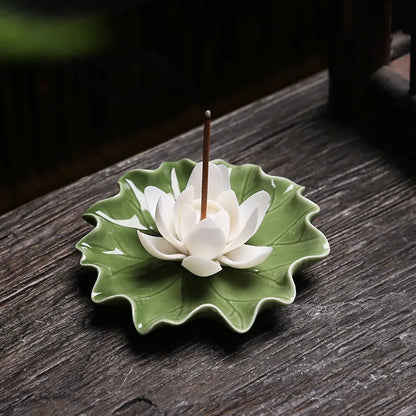 Ceramic incense tray with lotus flower design