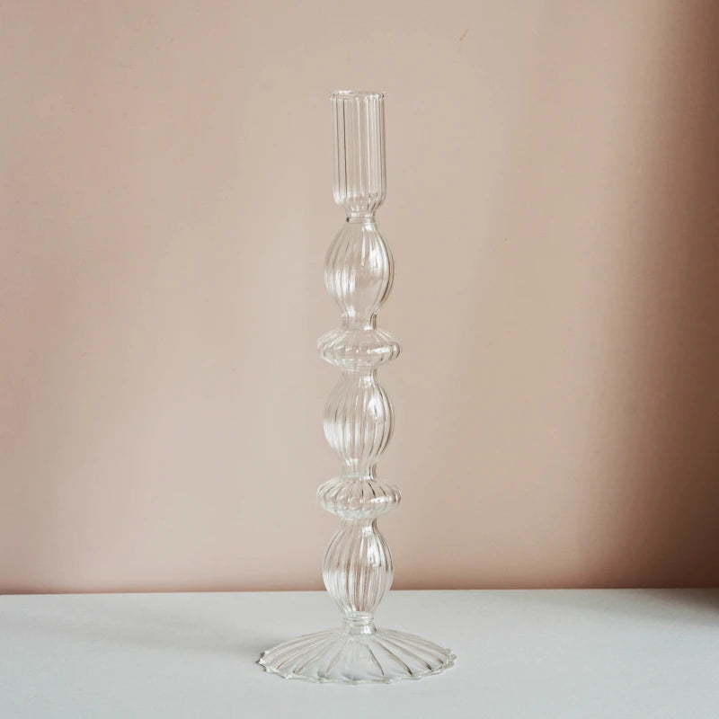 Clear glass Nordic candle holder with candlelight