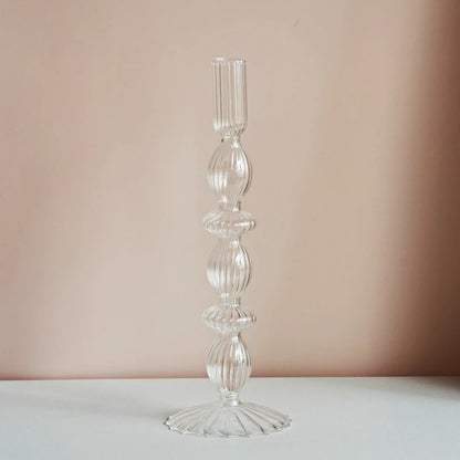 Clear glass Nordic candle holder with candlelight