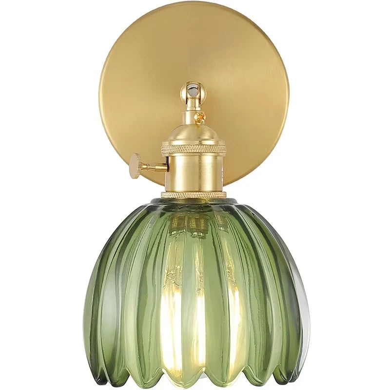 Vintage Green Tulip Glass Wall Lamp