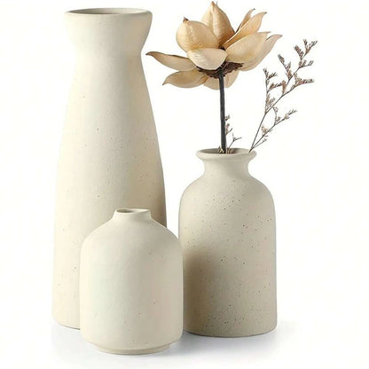 Bohemian ceramic vase set of three on a shelf