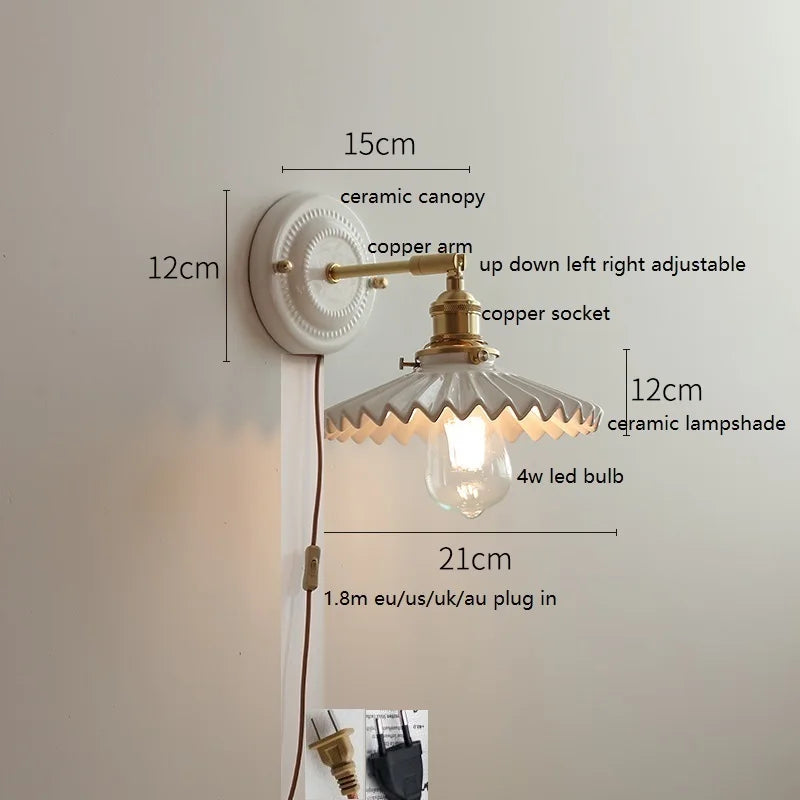 Modern Ceramic & Copper LED Wall Sconce – Adjustable Light for Bed, Bath & Hallway