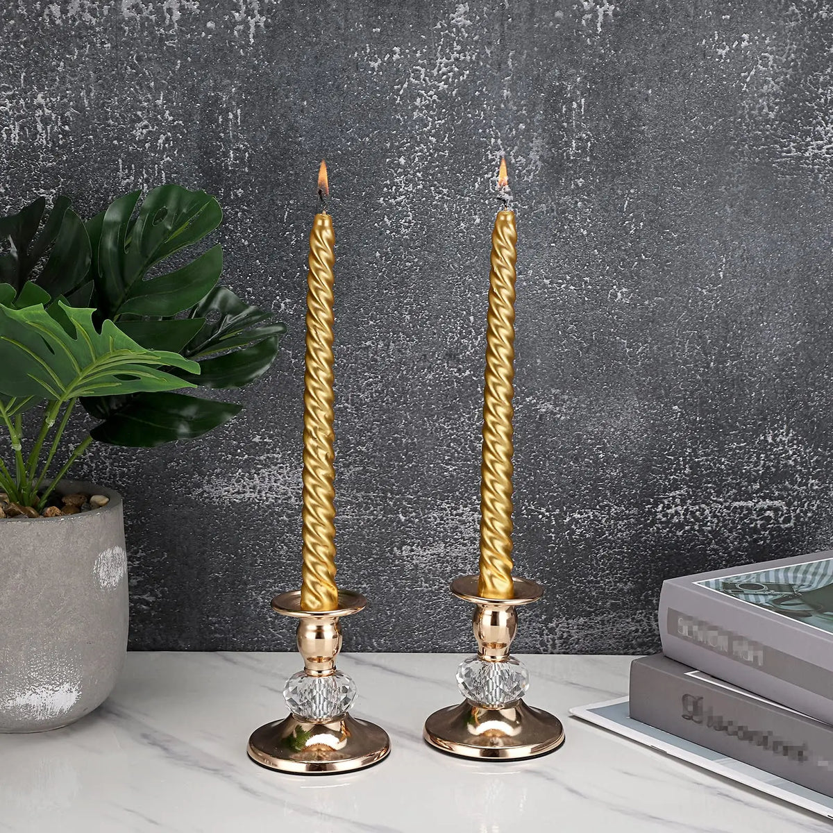 Pair of gold-tone metal taper candle holders