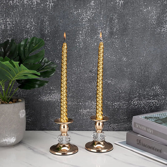 Pair of gold-tone metal taper candle holders