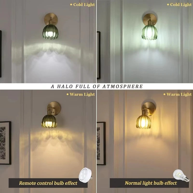 Vintage Green Tulip Glass Wall Lamp