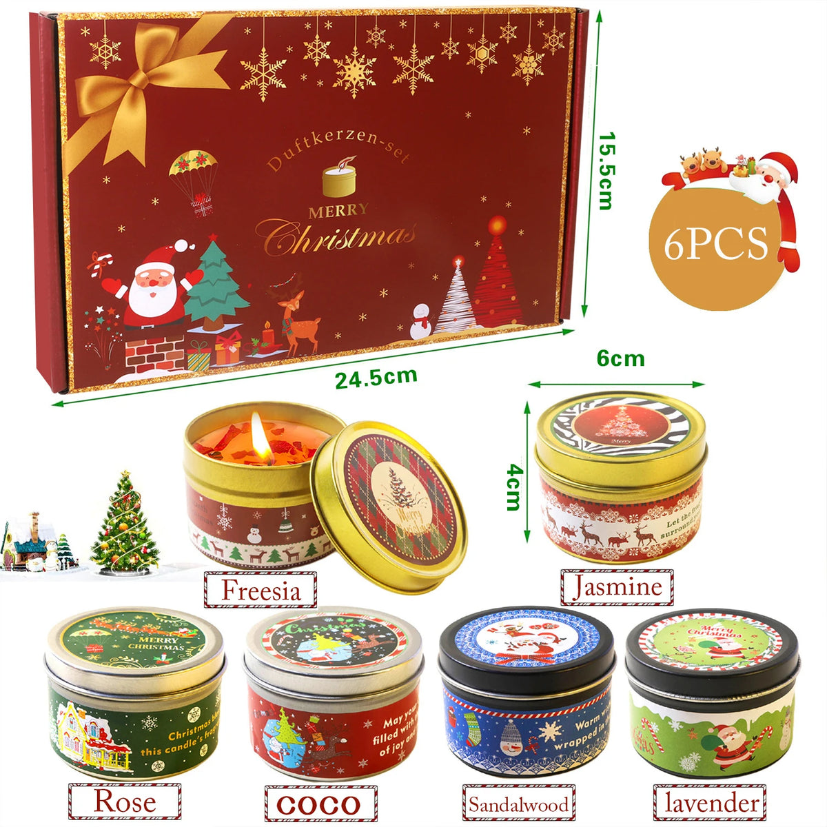 Christmas scented soy candle jars with dried flowers