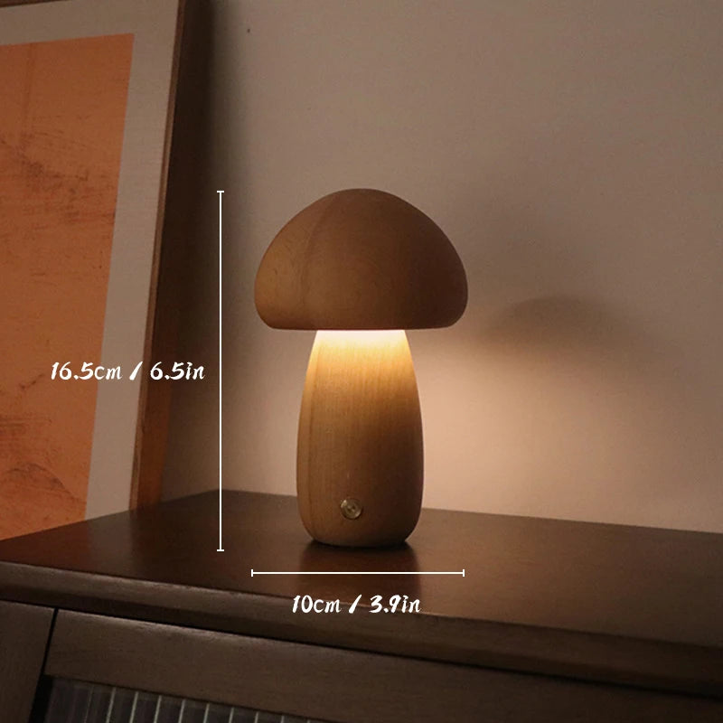Wooden mushroom night light in walnut and beech