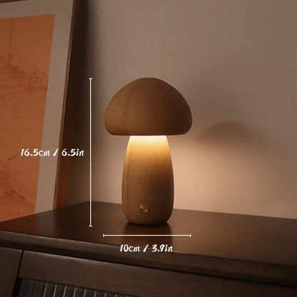 Wooden mushroom night light in walnut and beech